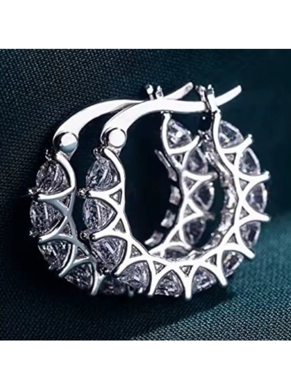 925 Silver Plated CZ Diamonds Hoop Earrings Lever Back Womens Birthday Gift